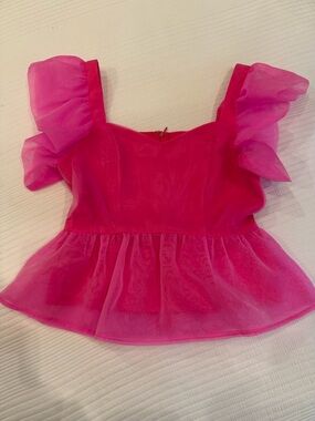 Women's Hot Pink Organza Peplum Top with Ruffled Sleeves. BEAUTIFUL